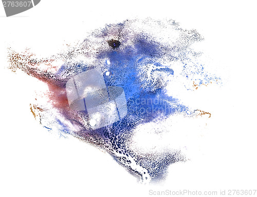 Image of abstract drawing blue, brown stroke ink watercolor brush water c