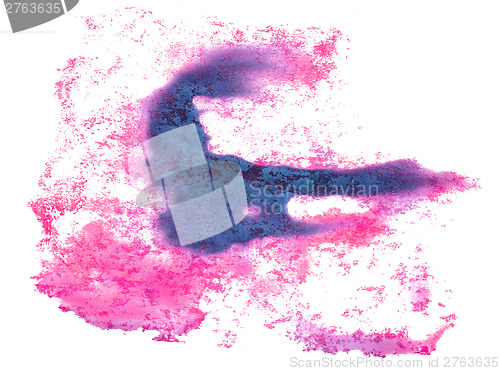 Image of abstract drawing blue, pink stroke ink watercolor brush water co