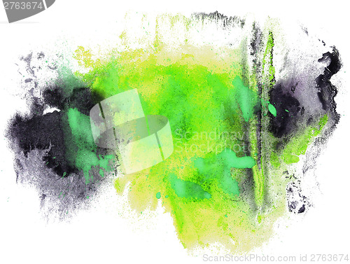 Image of abstract drawing stroke ink watercolor brush black, green water 