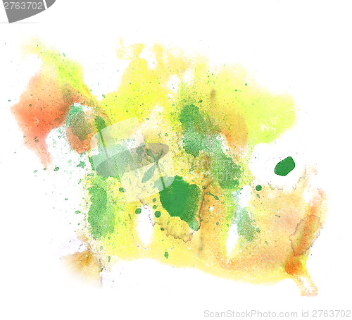 Image of abstract drawing stroke ink watercolor brush green, yellow water