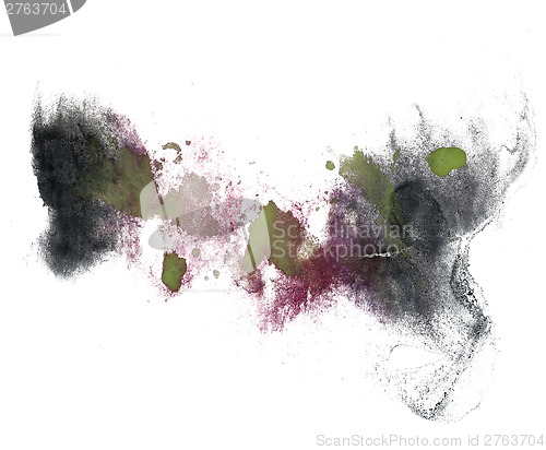 Image of abstract drawing stroke black, green, purple ink watercolor brus