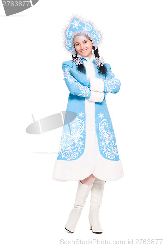 Image of Attractive woman in a suit of snow maiden