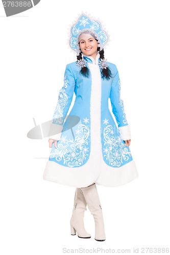 Image of Young brunette in a suit of snow maiden