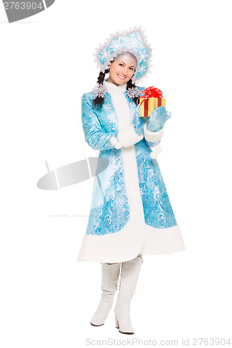 Image of Beautiful woman in a suit of snow maiden