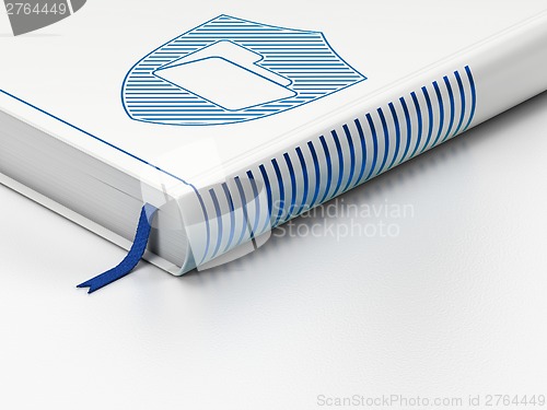 Image of Finance concept: closed book, Folder With Shield on white background