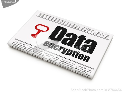 Image of Privacy concept: newspaper with Data Encryption and Key