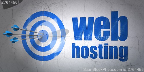 Image of Web development concept: target and Web Hosting on wall background