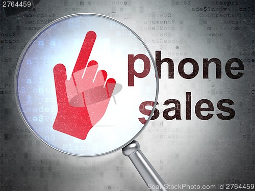 Image of Advertising concept: Mouse Cursor and Phone Sales with optical glass