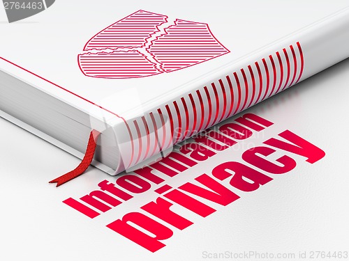 Image of Safety concept: book Broken Shield, Information Privacy on white background