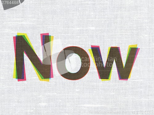 Image of Time concept: Now on fabric texture background