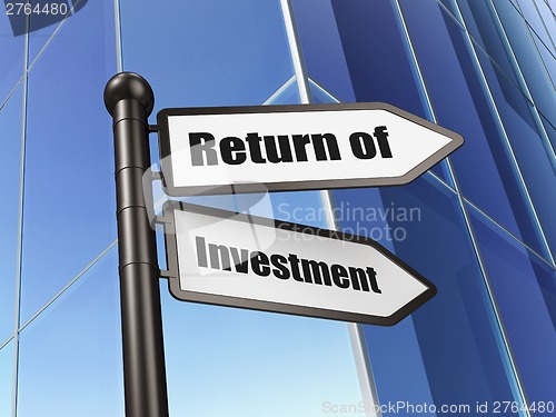 Image of Finance concept: sign Return of Investment on Building background