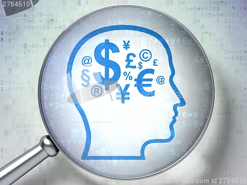 Image of Education concept: Head With Finance Symbol with optical glass on digital background