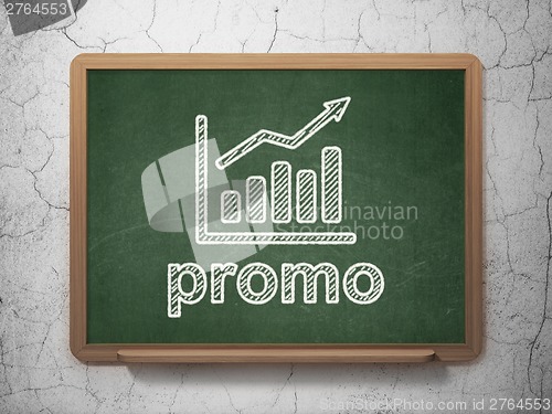 Image of Marketing concept: Growth Graph and Promo on chalkboard background