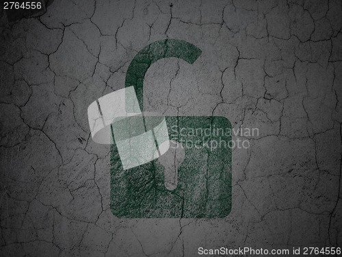 Image of Safety concept: Opened Padlock on grunge wall background