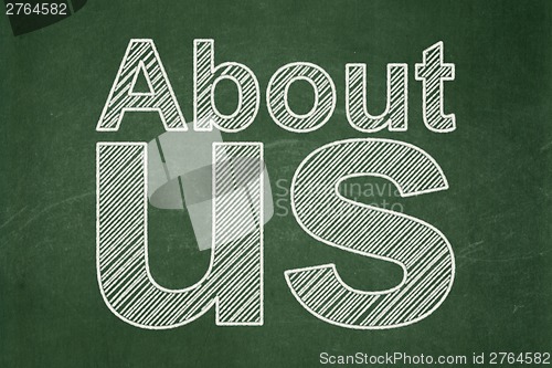 Image of Advertising concept: About Us on chalkboard background