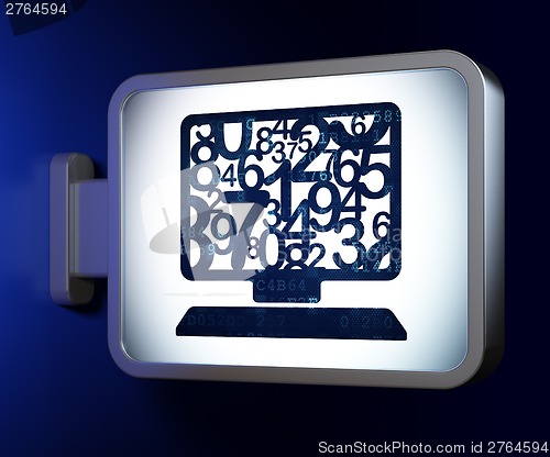 Image of Education concept: Computer Pc on billboard background