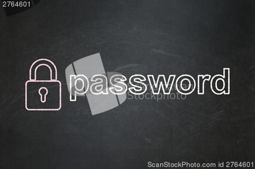 Image of Security concept: Closed Padlock and Password on chalkboard background