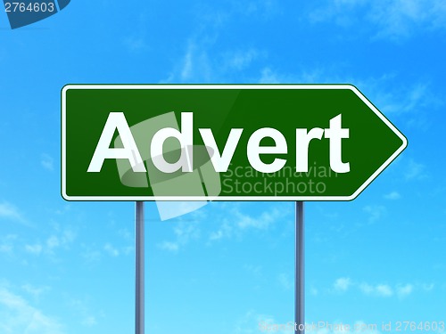 Image of Marketing concept: Advert on road sign background