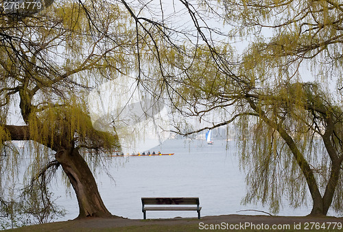 Image of bench at the lake