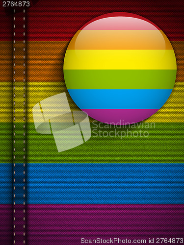 Image of Gay Flag Button on Jeans Fabric Texture