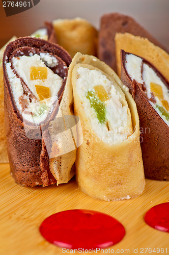 Image of pancake roll with marmalade