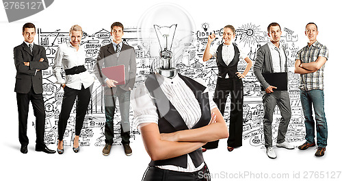 Image of Business Team With Lamp Head