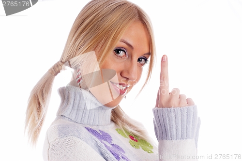 Image of Woman pointing up