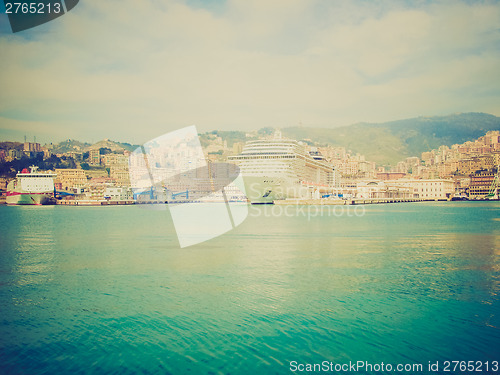 Image of Retro look View of Genoa Italy from the sea