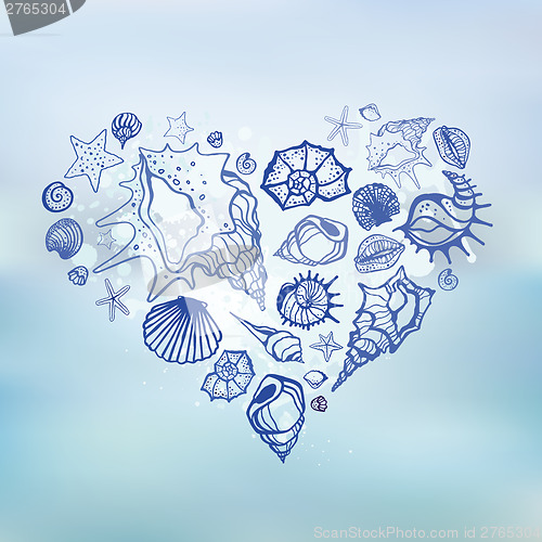 Image of Heart of Sea shells.  Summer holidays.