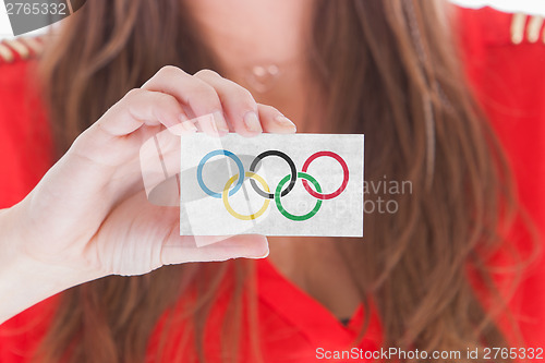 Image of Woman showing a business card