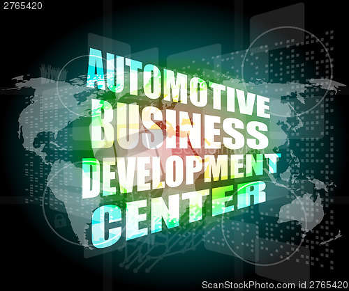 Image of business concept, automotive business development center digital touch screen interface