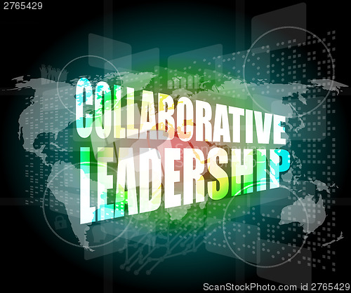 Image of collaborative leadership review on touch screen, media communication on the internet