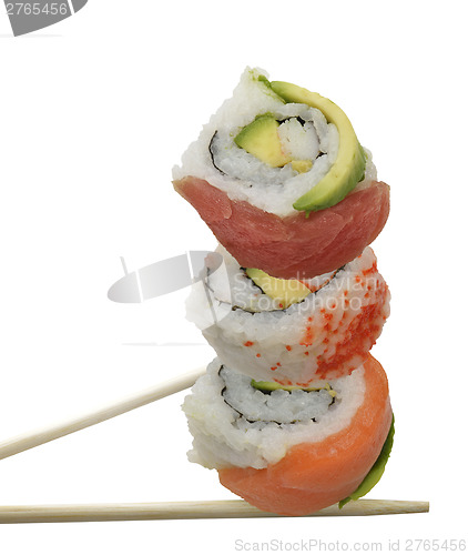 Image of Sushi Rolls With Red Fish And Avocado