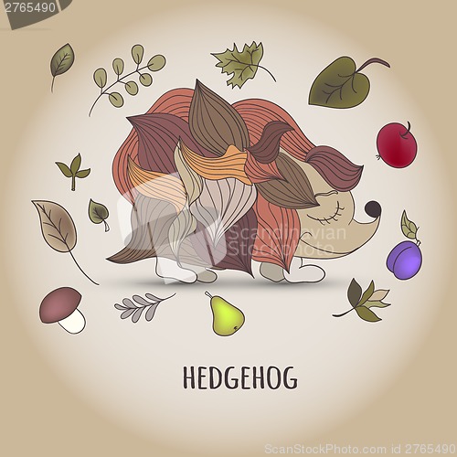 Image of Hedgehog with fruit and leaves