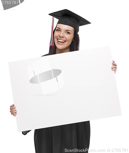 Image of Female Graduate in Cap and Gown Holding Blank Sign