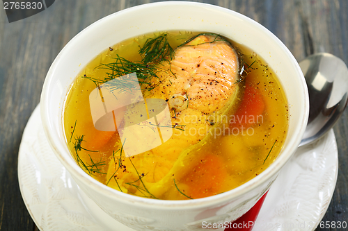 Image of Fish soup closeup. 