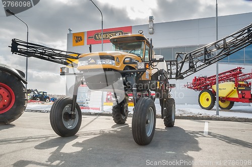 Image of High tractor on agricultural machinery exhibition