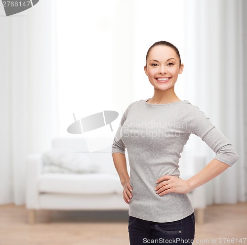 Image of smiling asian woman over white background
