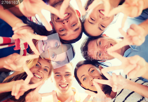 Image of group of teenagers showing finger five gesture