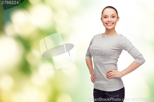 Image of smiling asian woman over white background