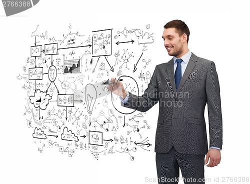 Image of attractive buisnessman or teacher with marker