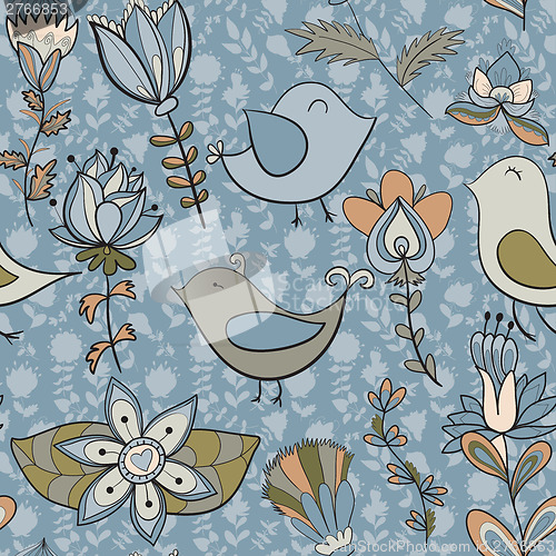 Image of Seamless texture with flowers and birds