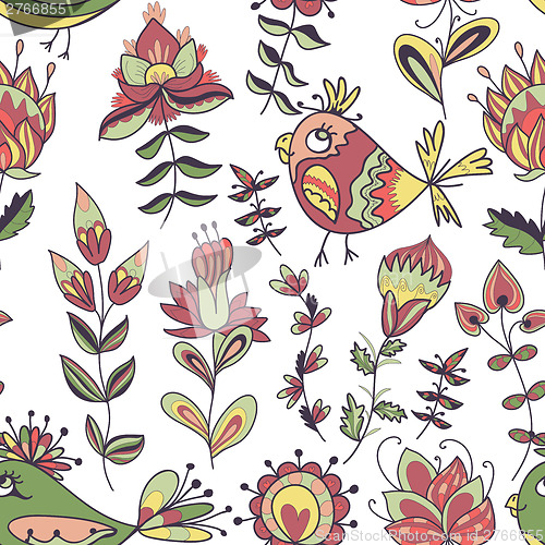 Image of Seamless texture with flowers and birds