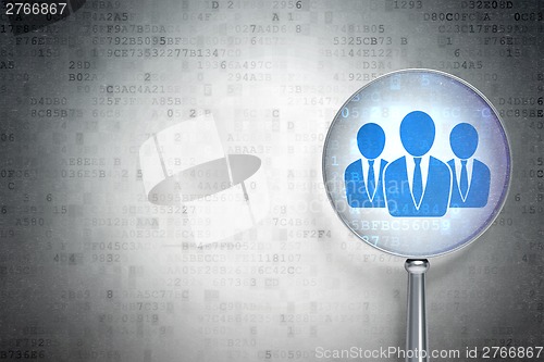 Image of Marketing concept:  Business People with optical glass on digital background