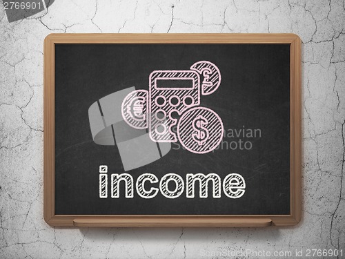 Image of Business concept: Calculator and Income on chalkboard background