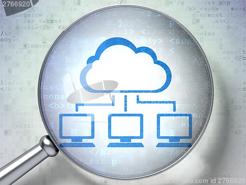 Image of Cloud networking concept: Cloud Network with optical glass on digital background