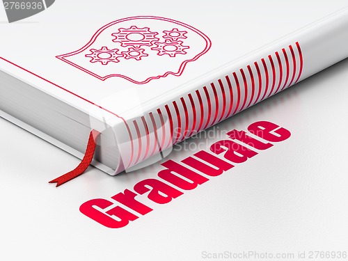 Image of Education concept: book Head With Gears, Graduate on white background