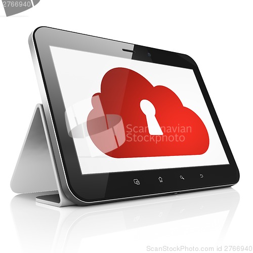 Image of Cloud computing concept: Cloud With Keyhole on tablet pc computer