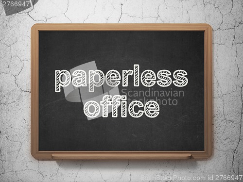 Image of Finance concept: Paperless Office on chalkboard background