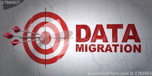 Image of Data concept: target and Data Migration on wall background